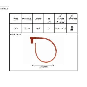 Zamów dziś NGK fajka zapłonowa świece gumowa kątowa (NR 8736) (90) przewód 50cm CR6