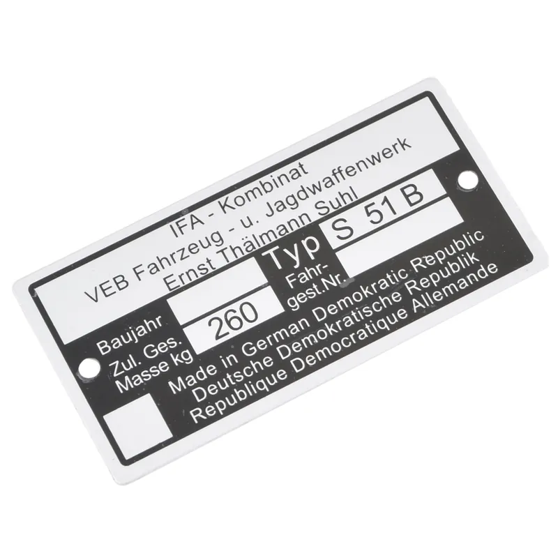 Tabliczka blacha znamionowa Simson S51B DPR Classic Łatwy zwrot