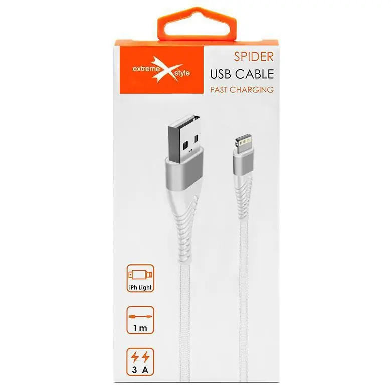 Wzmocniony kabel pleciony Spider iPhone Lightning - eXtreme - 1 m - biały Wysoka jakość